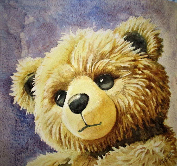Teddybear, painting in watercolour